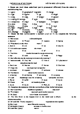 Đề thi chọn học sinh giỏi Tiếng anh lớp 6 - Phòng GD & ĐT Hà Trung
